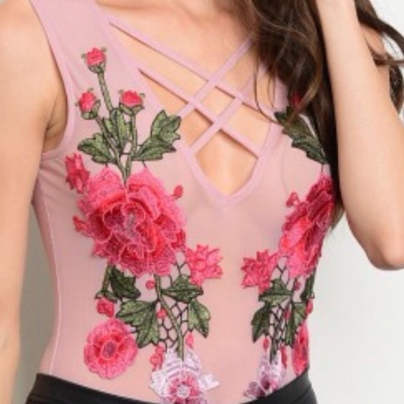 BLUSH EMBROIDERED MESH BODYSUIT - Picture 3 of 6
